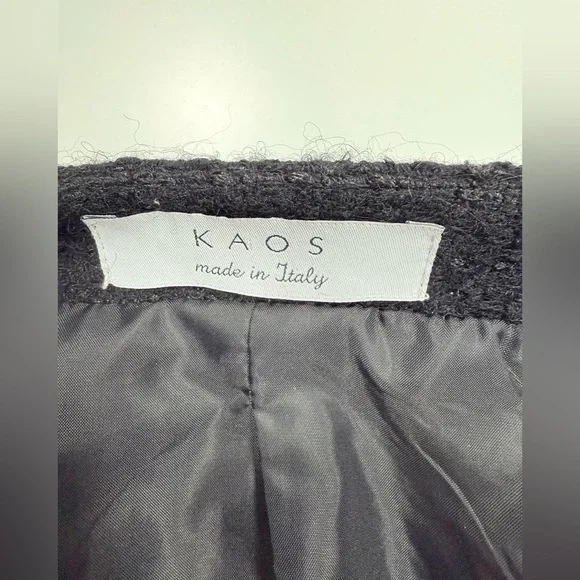 KAOS Made in Italy Black & White Tweed Jacket Rhinestone Buttons Parisian Style - Picture 9 of 11